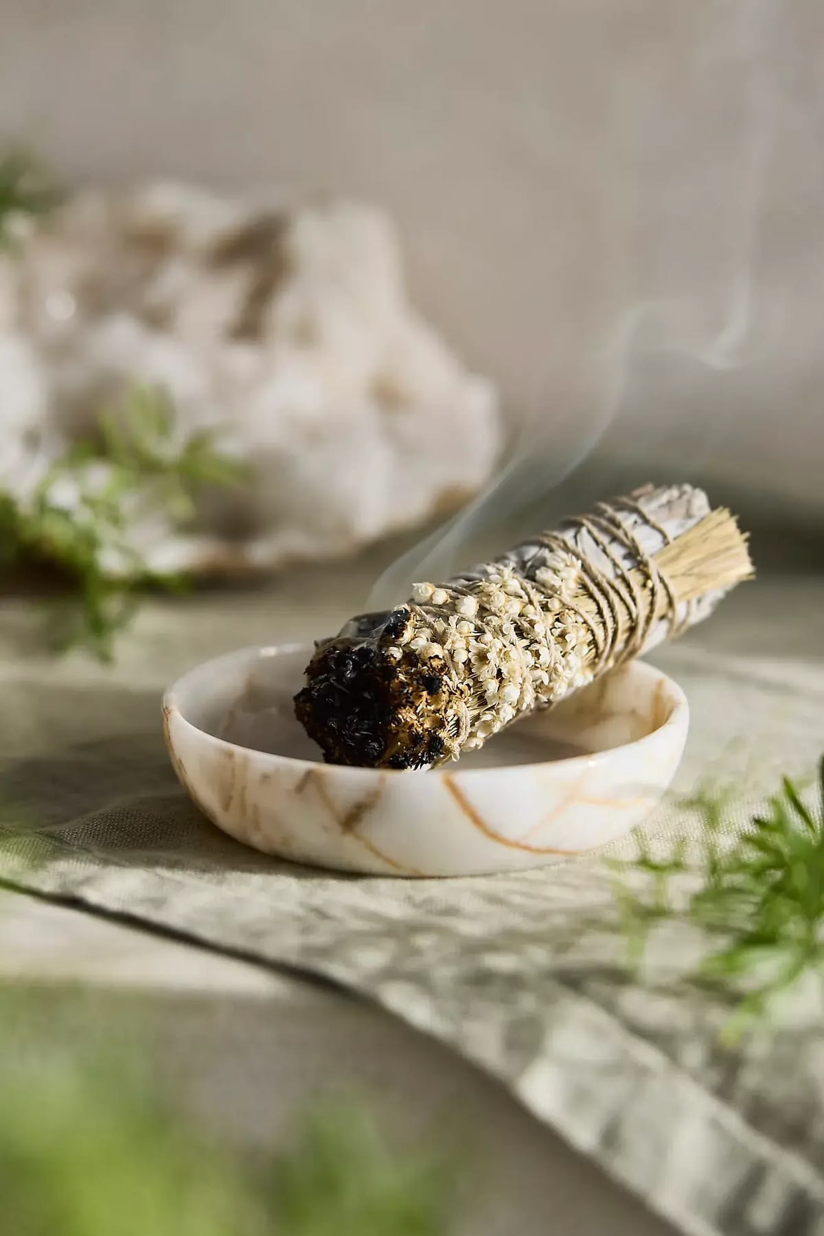 White sage bundle, lightly smoking